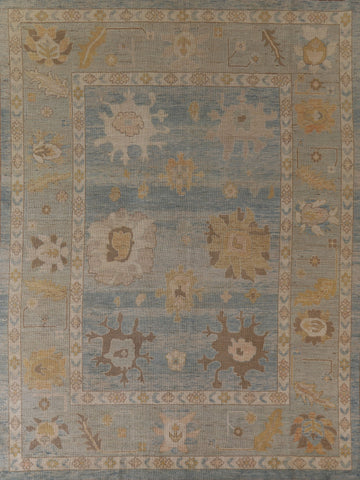 Vegetable Dye Blue Oushak Turkish Area Rug 8x10
