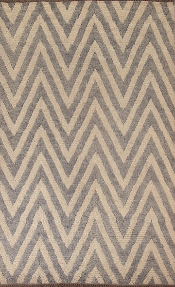 Chevron Moroccan Shaggy Wool Area Rug 6x8