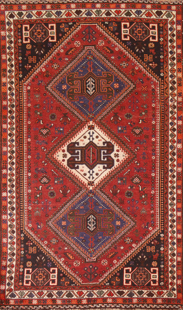 Tribal Red Qashqai Persian Area Rug 5x8