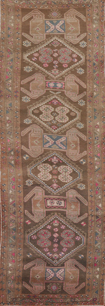 Brown Wool Ardebil Persian Runner Rug 4x12
