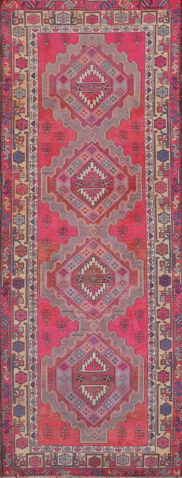 Vintage Fuchsia Ardebil Persian Runner Rug 4x11