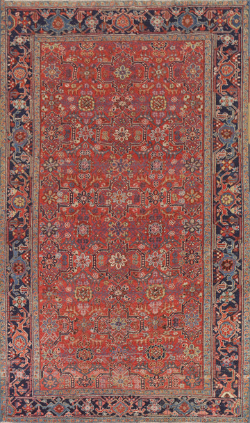 Pre-1900 Antique Heriz Serapi Vegetable Dye Persian Rug 8x11