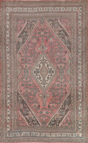 Pink Geometric Hamedan Persian Area Rug 7x10