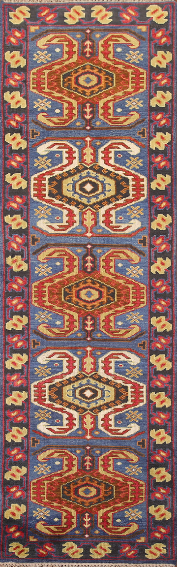Handmade Blue Heriz Serapi Wool Runner Rug 2x8