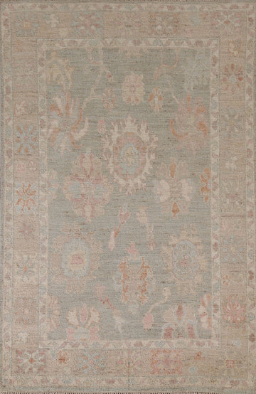 Green Muted Oushak Vegetable Dye Area Rug 4x6