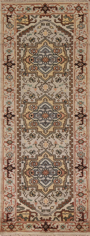 Geometric Heriz Serapi Wool Runner Rug 3x8