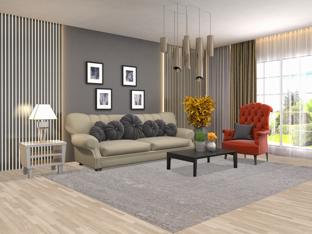 Gray Abstract Oriental Area Rug 8x10