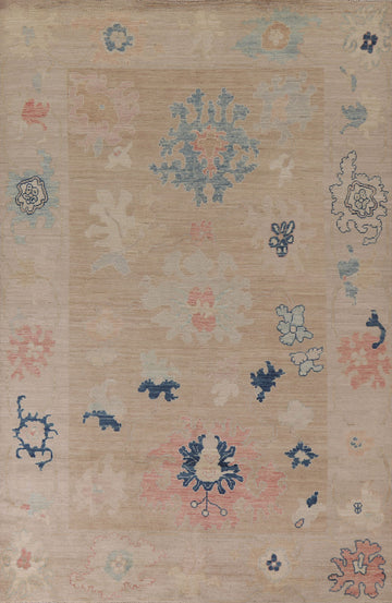 Turkish Floral Oushak Vegetable Dye Area Rug 6x10