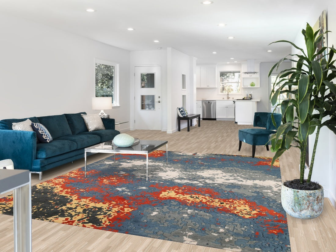 Blue Abstract Oriental Area Rug 8x10