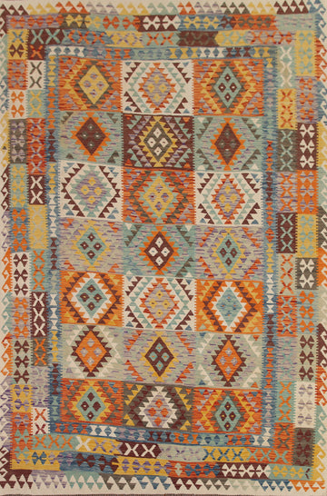 Geometric Kilim Reversible Wool Area Rug 9x11