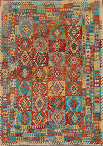 Geometric Kilim Reversible Wool Area Rug 10x13