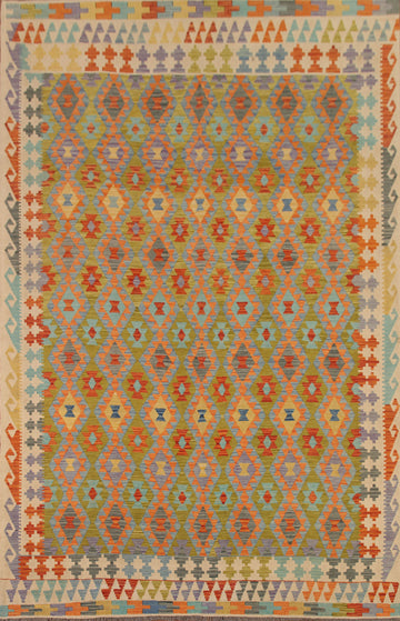 Reversible Wool Kilim Geometric Area Rug 8x11