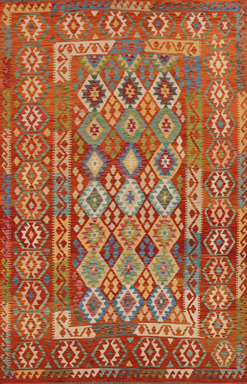 Geometric Kilim Reversible Wool Area Rug 8x11