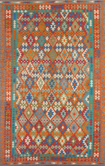 Geometric Wool Kilim Area Rug 8x12