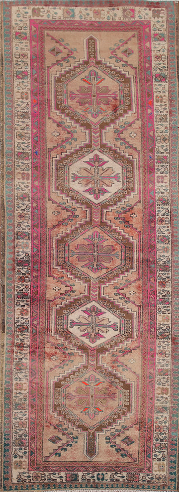 Distressed Wool Ardebil Persian Runner Rug 4x10
