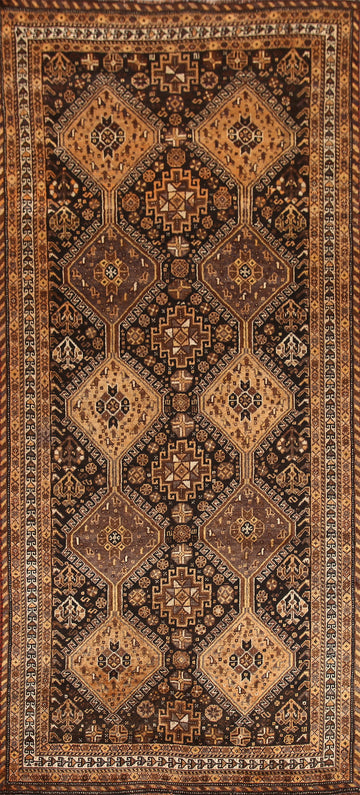 Brown & Rust Qashqai Persian Runner Rug 4x9