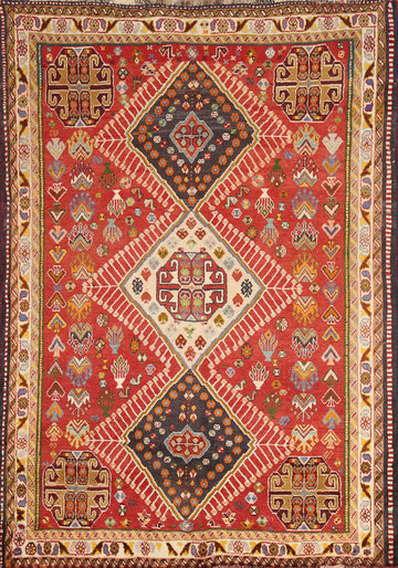 Red Geometric Shiraz Kashkoli Persian Area Rug 4x5