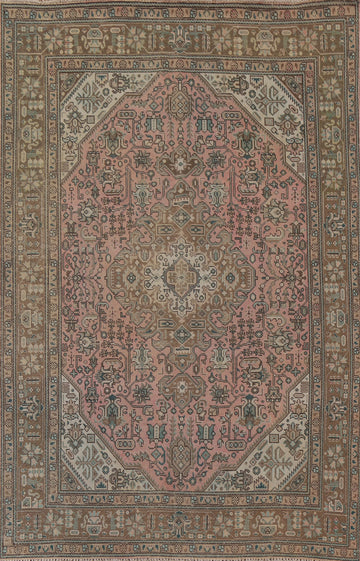 Pink Geometric Tabriz Persian Area Rug 6x9