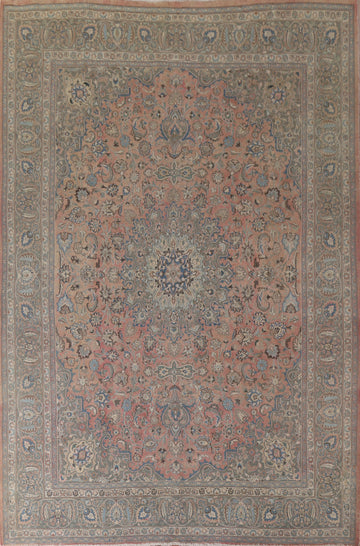 Distressed Floral Mashad Persian Area Rug 10x13