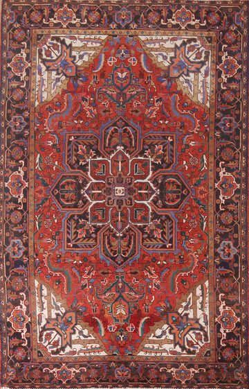 Handmade Red Heriz Persian Area Rug 7x10