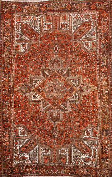 Orange Wool Heriz Persian Area Rug 7x10