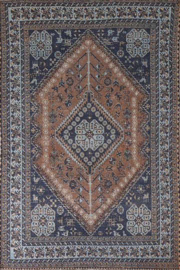 Navy Blue & Brown Heriz Persian Area Rug 7x10