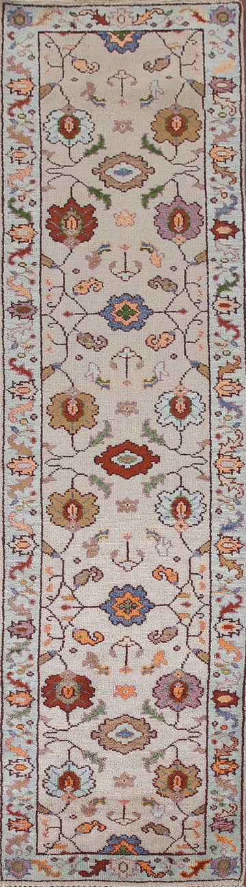 Beige Wool Oushak Oriental Runner Rug 3x12