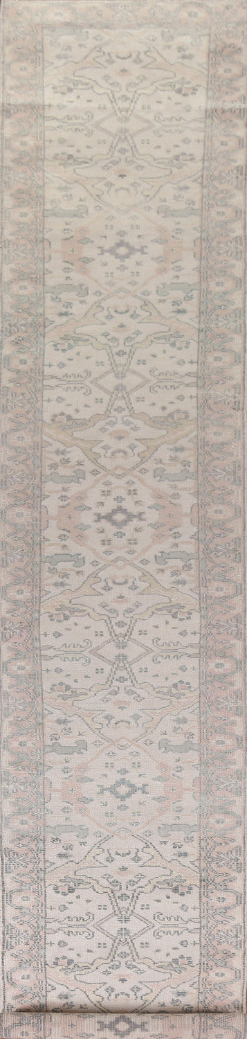 Ivory Wool Oushak Indian Runner Rug 3x20