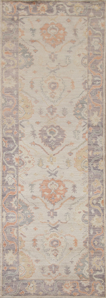 Floral Oushak Vegetable Dye Runner Rug 3x10