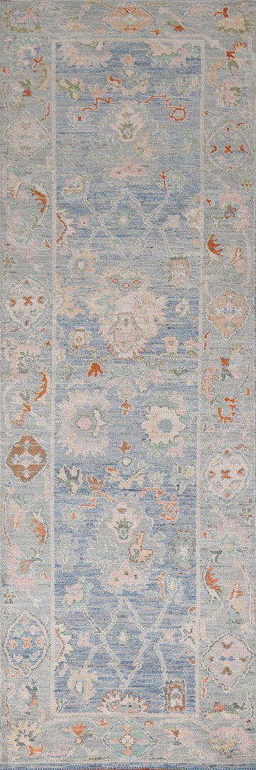 Vegetable Dye Oushak Turkish Runner Rug 3x10