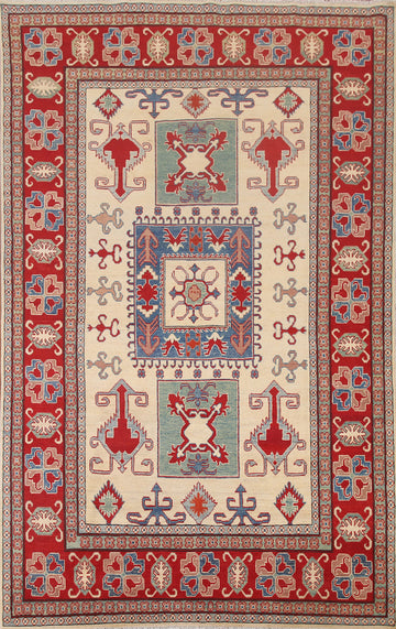 Handmade Ivory Kazak Wool Area Rug 7x10