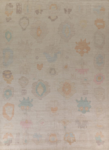 Vegetable Dye Oushak Large Turkish Rug 12x15