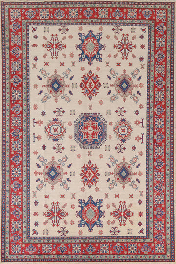 Ivory Wool Kazak Handmade Area Rug 7x10
