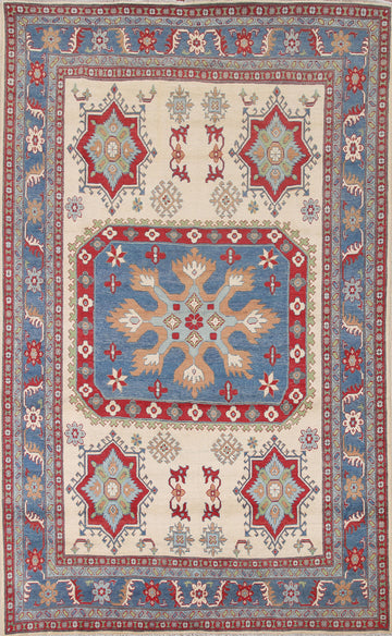 Ivory & Blue Kazak Oriental Area Rug 7x10