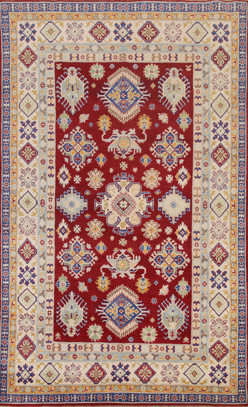 Red Geometric Kazak Oriental Area Rug 6x10