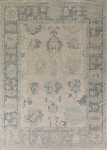 Vegetable Dye Oushak Earth Tone Wool Area Rug 9x11
