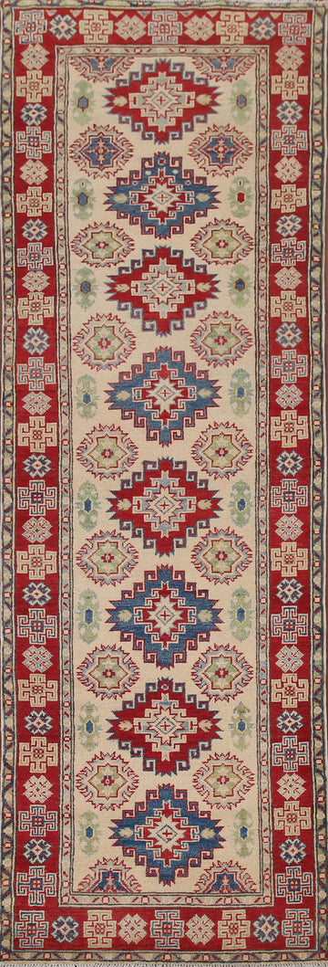 Geometric Kazak Wool Runner Rug 3x9