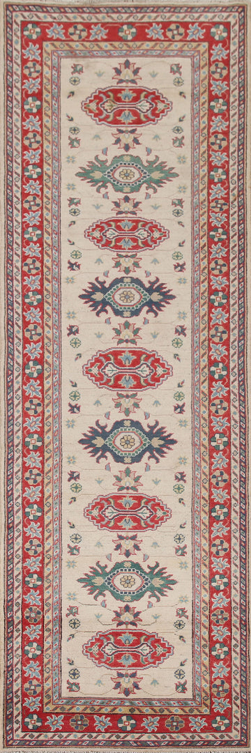 Ivory Wool Kazak Oriental Runner Rug 3x10