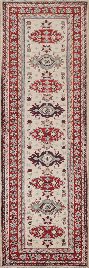 Handmade Wool Kazak Oriental Runner Rug 3x10