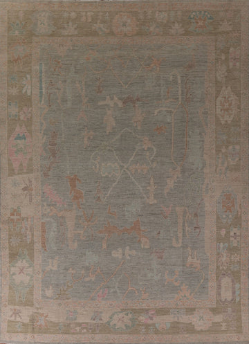 Muted Color Oushak Vegetable Dye Area Rug 9x12