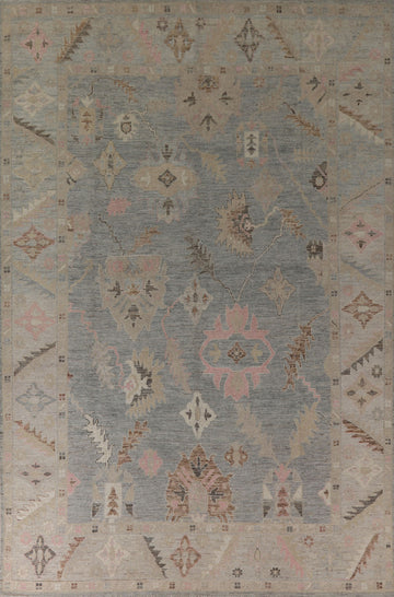 Muted Gray Oushak Vegetable Dye Area Rug 9x12