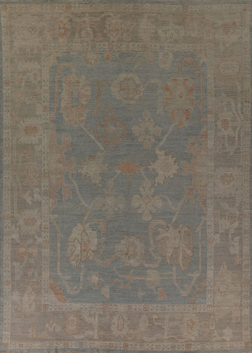 Vegetable Dye Blue Oushak Turkish Area Rug 9x12