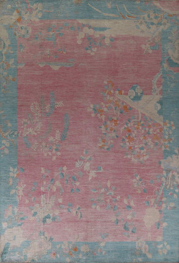 Vegetable Dye Pink Art Deco Chinese Area Rug 9x12