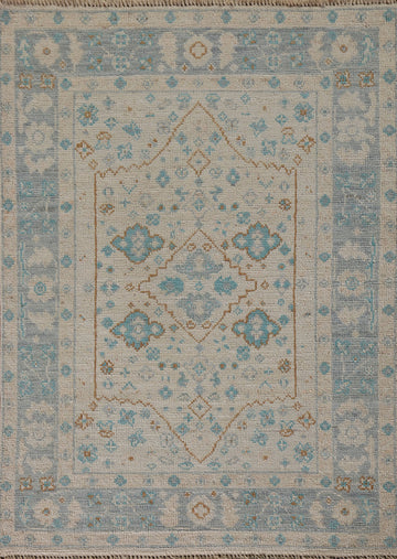 Vegetable Dye Oushak Turkish Foyer Rug 3x4
