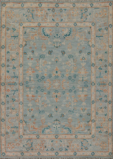 Light Blue Oushak Vegetable Dye Wool Rug 3x4
