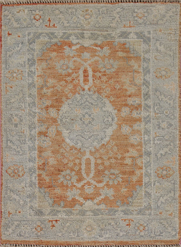 Vegetable Dye Wool Oushak Foyer Turkish Rug 2x3