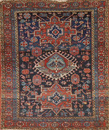 Antique Vegetable Dye Heriz Serapi Persian Accent Rug 4x5