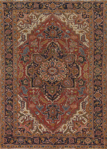 Vegetable Dye Heriz Serapi Antique Persian Rug 7x10