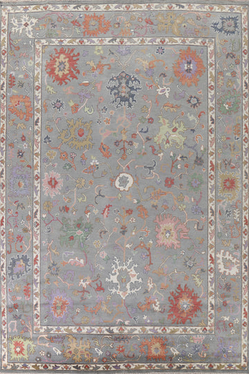 Gray Floral Oushak Oriental Rug 10x14