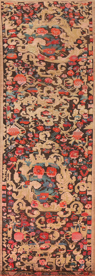 Pre-1900 Antique Karabagh Vegetable Dye Runner Rug 4x15